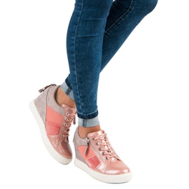Kylie Modne sneakersy na koturnie różowe 3