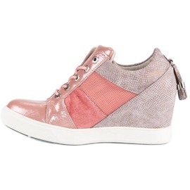 Kylie Modne sneakersy na koturnie różowe 4