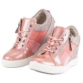 Kylie Modne sneakersy na koturnie różowe 5