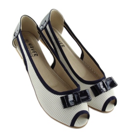 Balerinki open toe białe D314 WHITE/NAVY 1