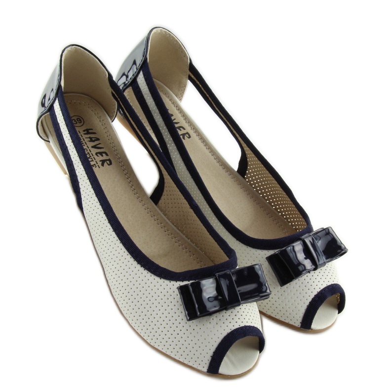 Balerinki open toe białe D314 WHITE/NAVY 1