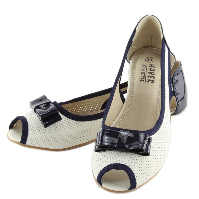 Balerinki open toe białe D314 WHITE/NAVY 2