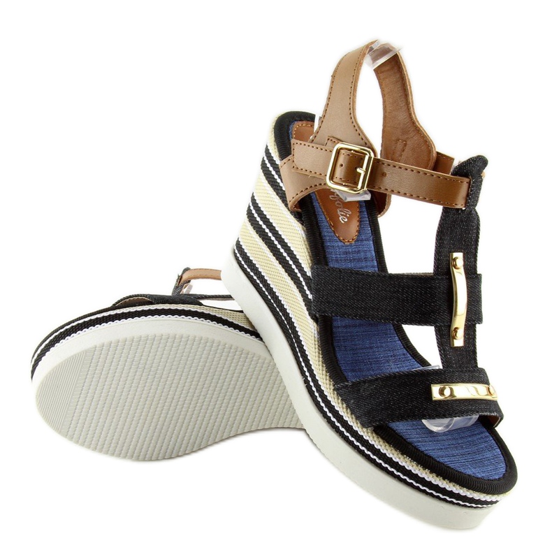 Sandałki na koturnie czarne YQ05 Black 1