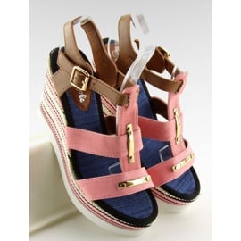Sandałki na koturnie różowe YQ05 Pink 3