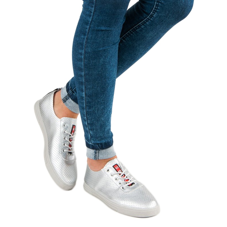 Srebrne Tenisówki Z Ażurem szare 1