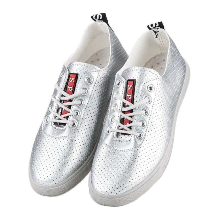 Srebrne Tenisówki Z Ażurem szare 2