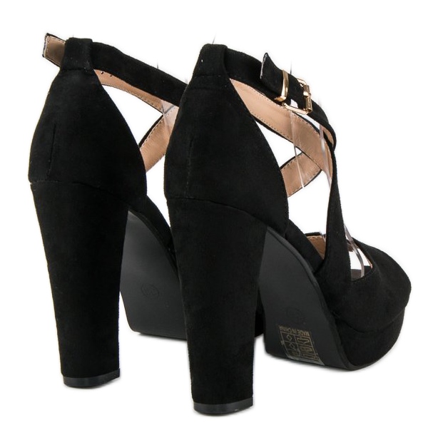 Sandały na wysokim słupku czarne 1