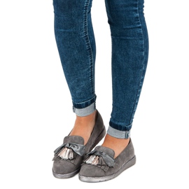 Bestelle Zamszowe mokasyny z frędzlami szare 1