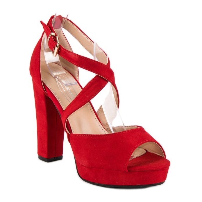 Sandały na wysokim słupku czerwone 1