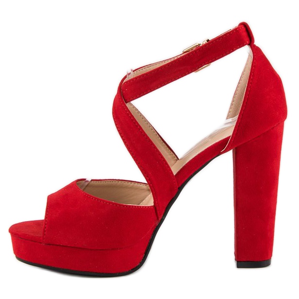 Sandały na wysokim słupku czerwone 2