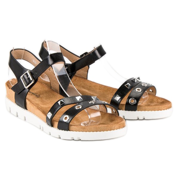 Forever Folie Czarne sandały z dżetami 2