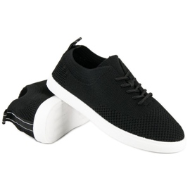 Super Me Materiałowe wiązane trampki czarne 1