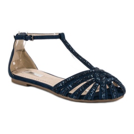Corina Granatowe sandały z brokatem niebieskie 1