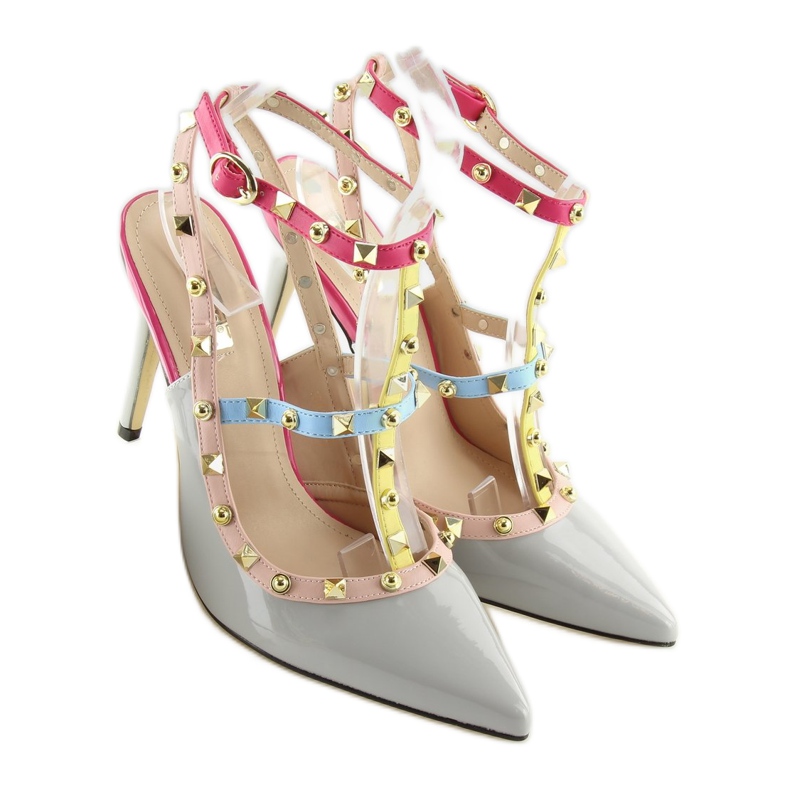 Czółenka na szpilce z ćwiekami szare 1381 1