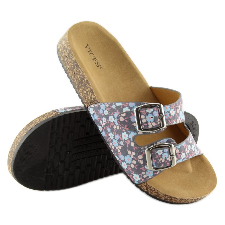 Klapki na korkowej podeszwie szare 6231 niebieskie 1