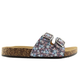 Klapki na korkowej podeszwie szare 6231 niebieskie 2