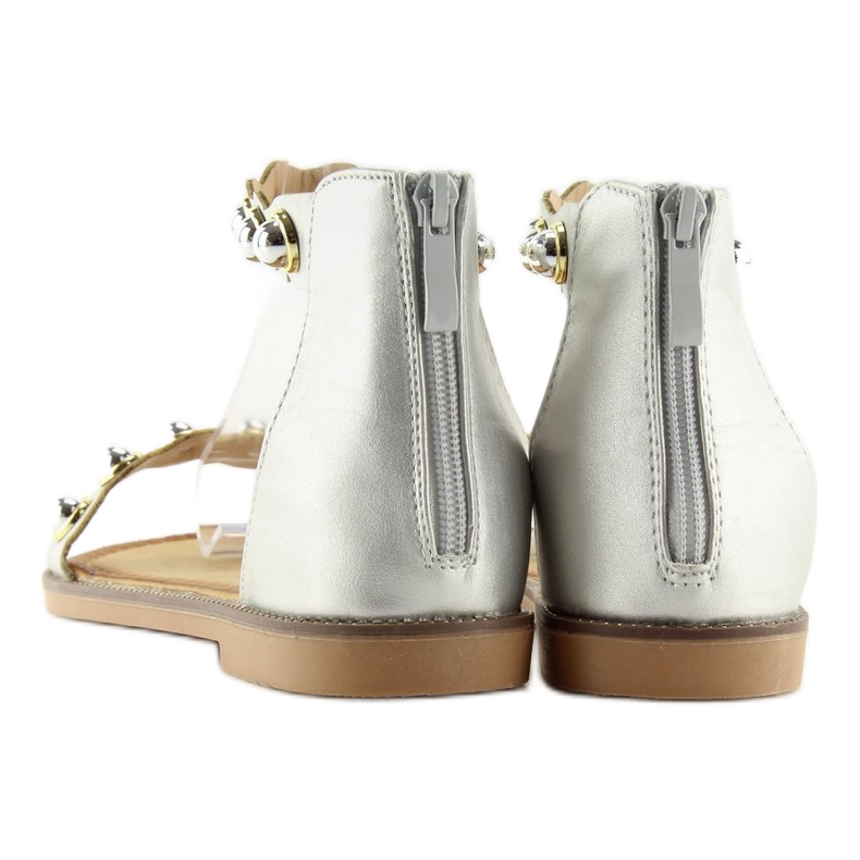 Sandałki zapinane na kostkę srebrne VS-376 Silver szare 2