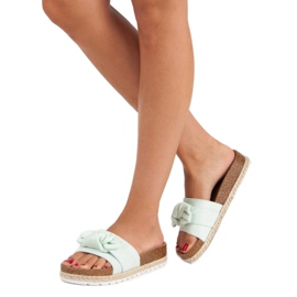 Miętowe klapki z kokardą zielone 2