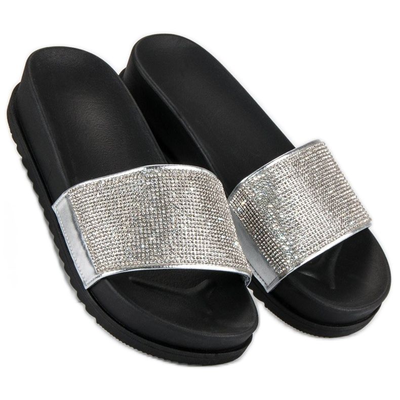 Stylowe srebrne klapki szare 1