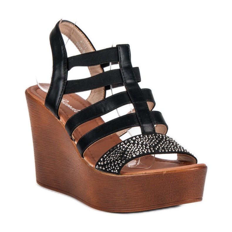 Renda Lekkie sandały na koturnie czarne 1