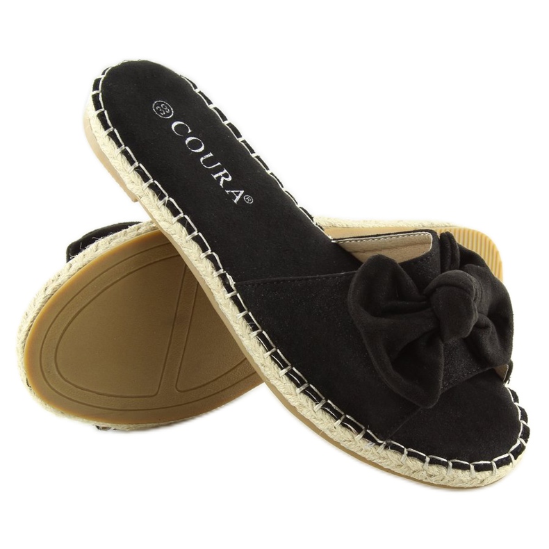 Klapki z kokardką czarne 8758 black 2