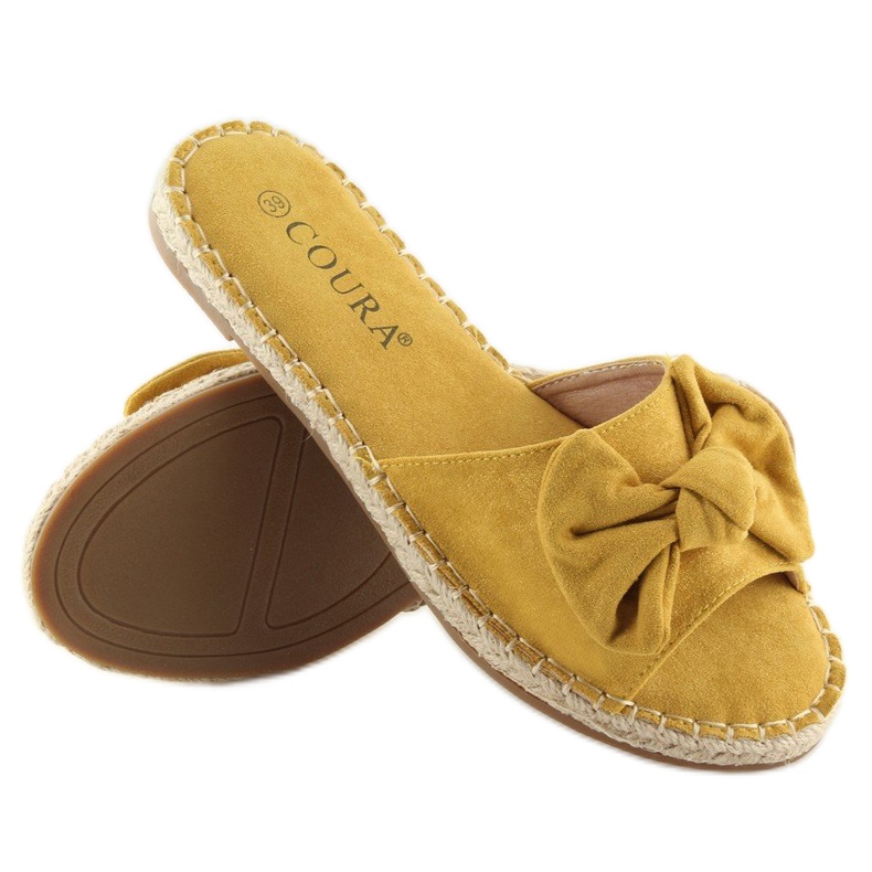 Klapki z kokardką żółte 8758 yellow 2