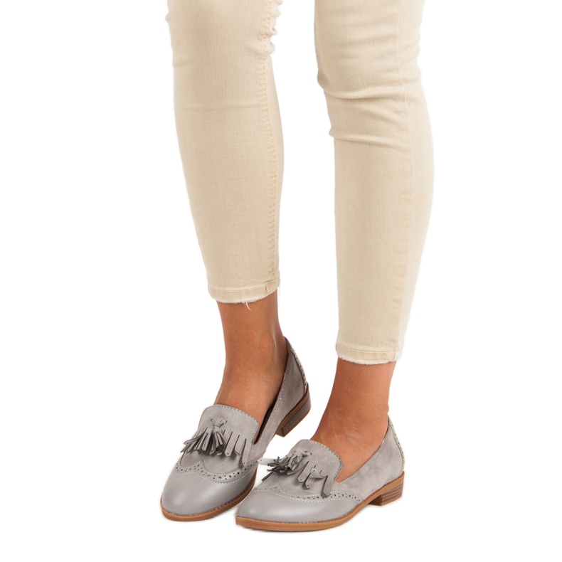 SDS Szare mokasyny z frędzlami 1