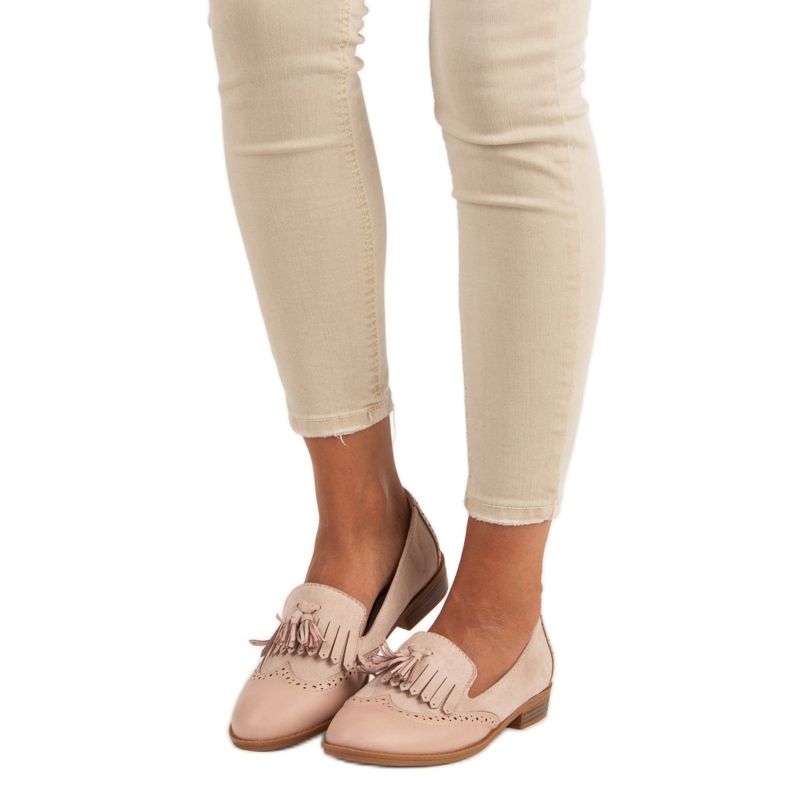 SDS Beżowe mokasyny z frędzlami beżowy 1