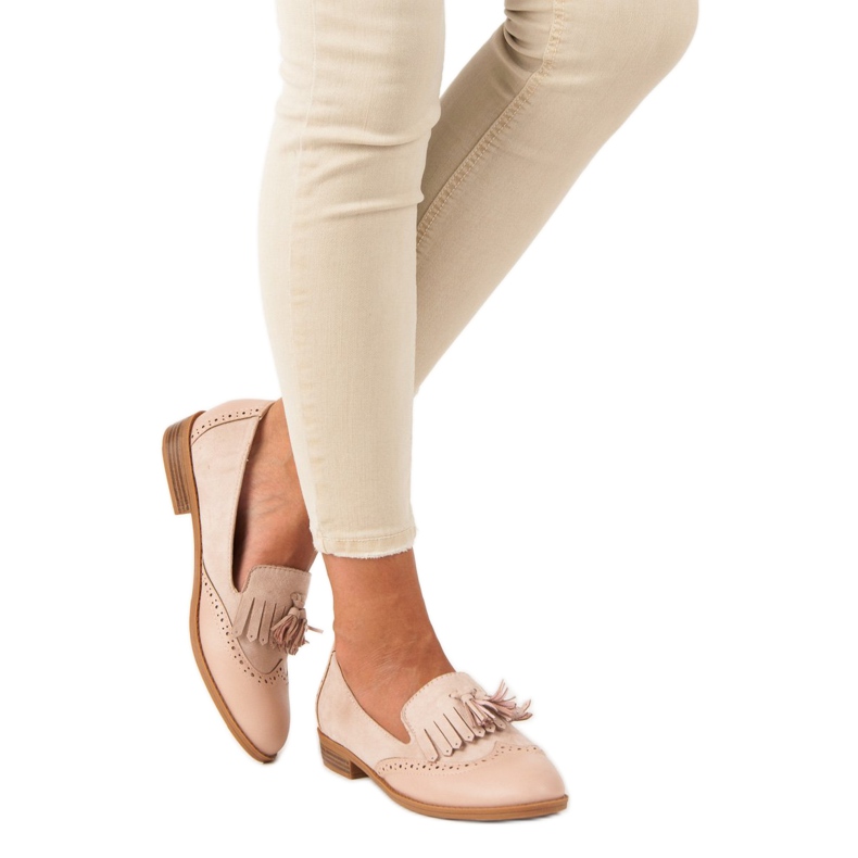 SDS Beżowe mokasyny z frędzlami beżowy 2