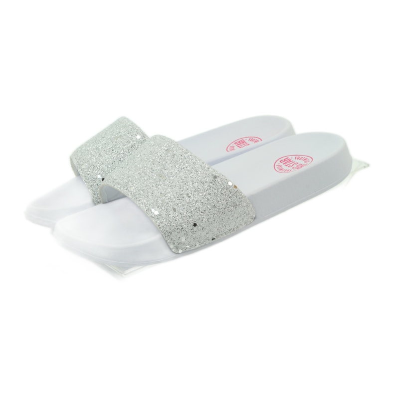 Klapki profilowane Big Star brokat białe szare 4