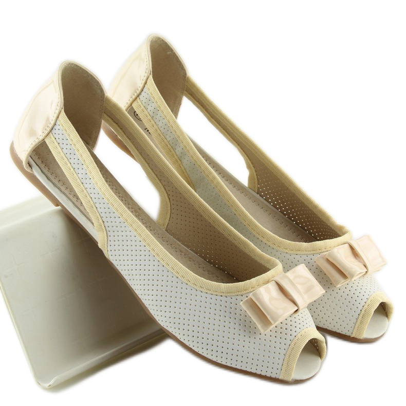 Balerinki open toe białe D314 WHITE/L.BEIGE/L.BEIGE brązowe 1