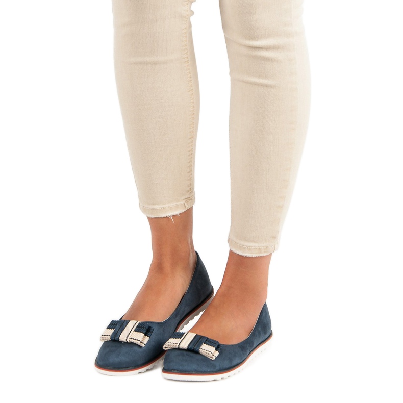 Zamszowe Baleriny brązowe granatowe 1