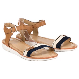 Laura Mode Tekstylne płaskie sandały brązowe 1