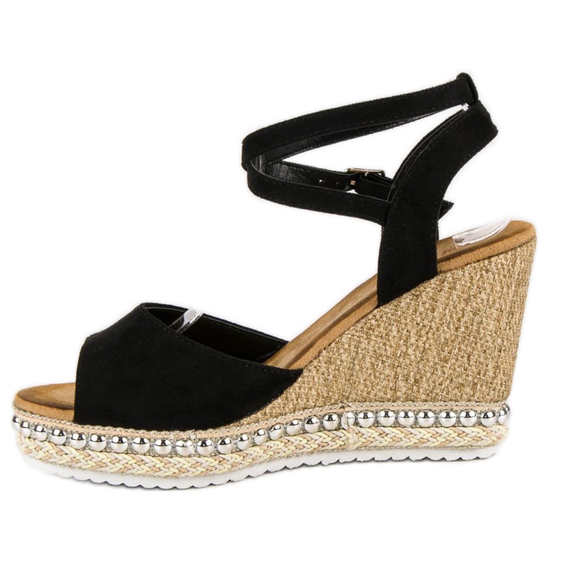 Best Shoes Sandały na koturnie czarne 2