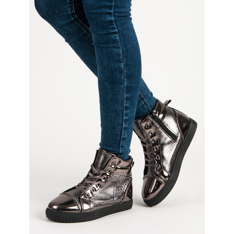 Lakierowane trampki nad kostkę szare wielokolorowe 1