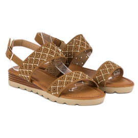 Primavera Ażurowe Płaskie Sandały brązowe 2