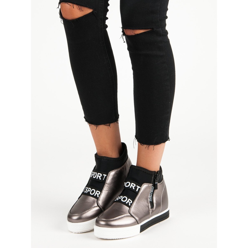 Grafitowe sneakersy na suwak brązowe szare 1