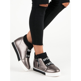 Grafitowe sneakersy na suwak brązowe szare 2