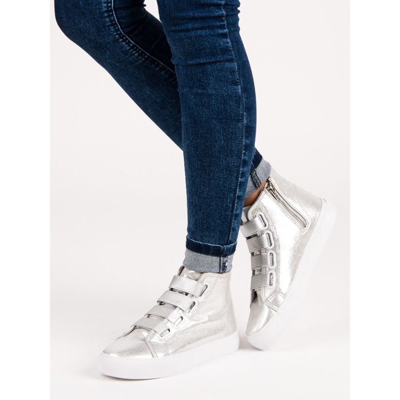 Srebrne trampki z gumką szare 2