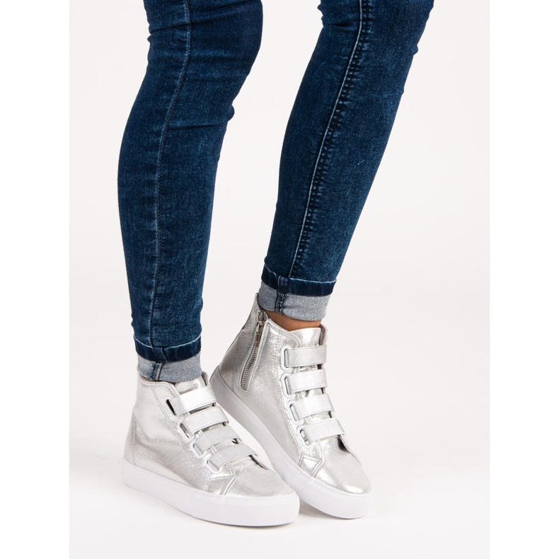 Srebrne trampki z gumką szare 1