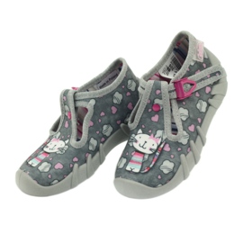 Kapcie kotek Befado 110p326 białe szare różowe 4