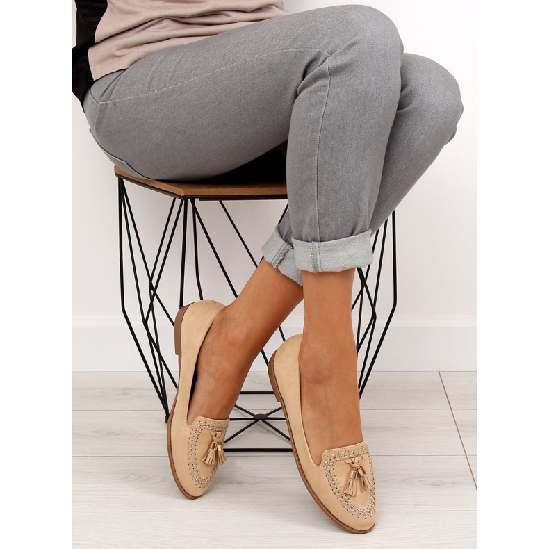 Mokasyny z obszywanymi noskami SK28P Beige beżowy 2