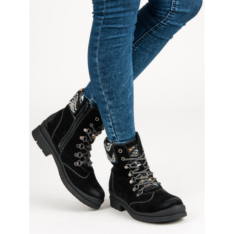 Filippo Wiązane botki ze skóry czarne 1