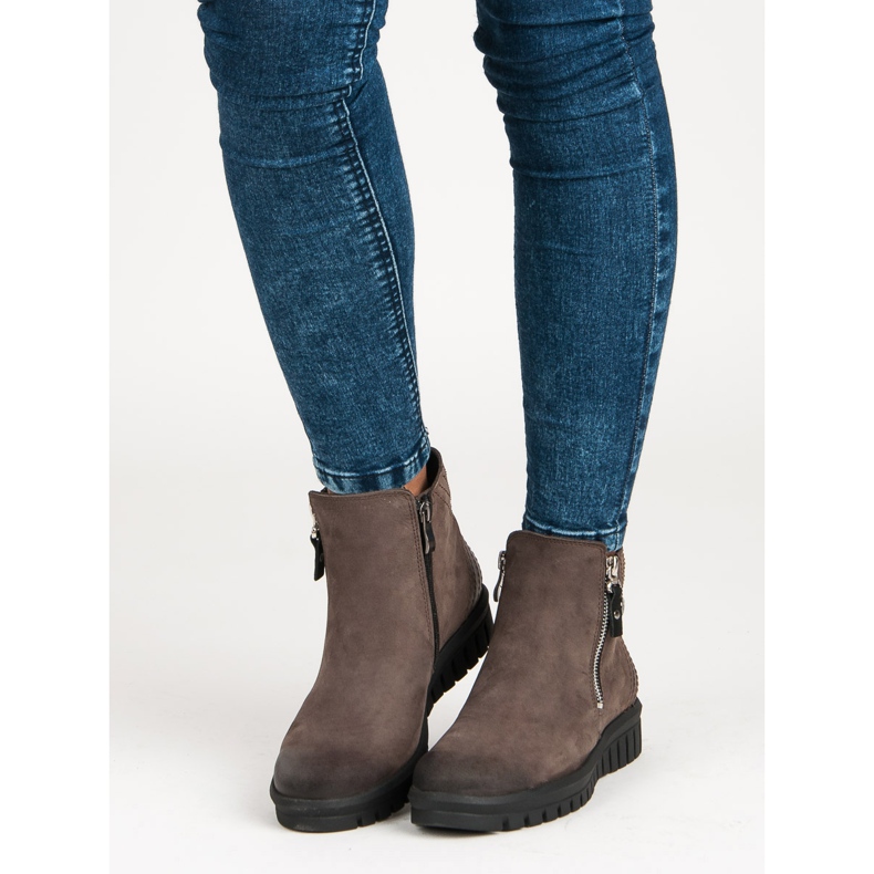 Niskie Botki Na Suwak VINCEZA brązowe 1