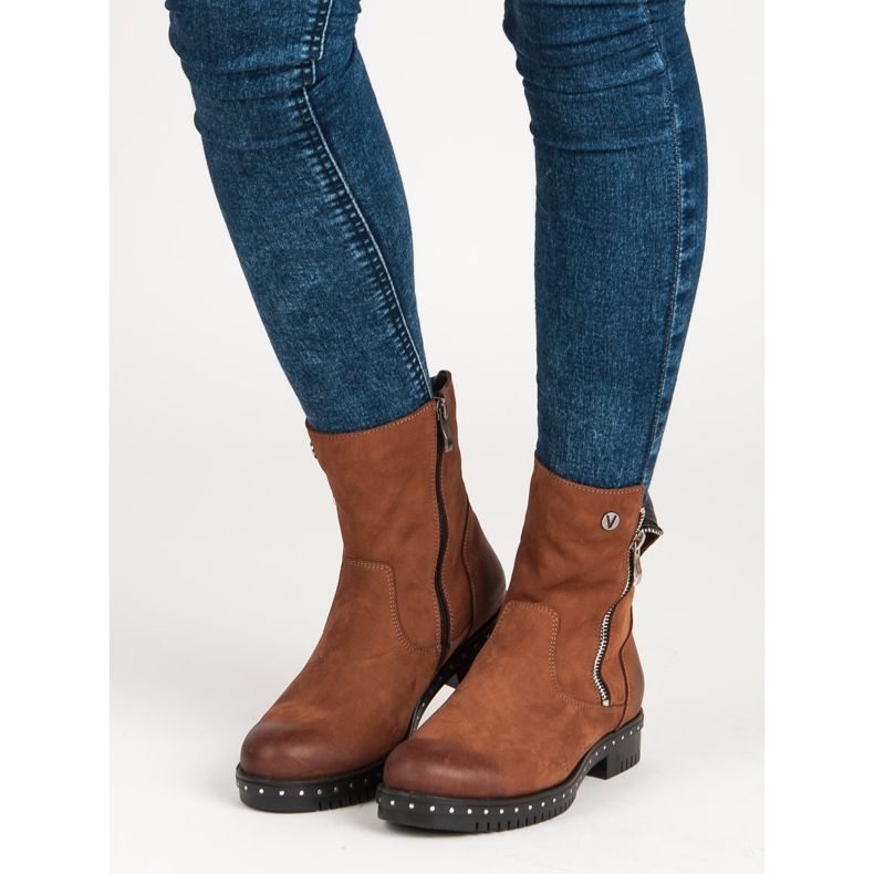 Brązowe Botki Ze Skóry VINCEZA 1