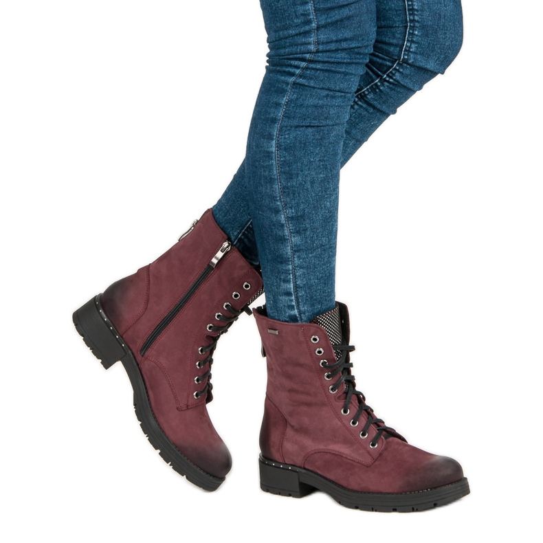 Sznurowane Botki Workery VINCEZA czerwone 2