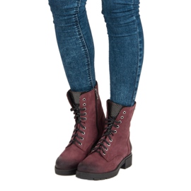 Sznurowane Botki Workery VINCEZA czerwone 1