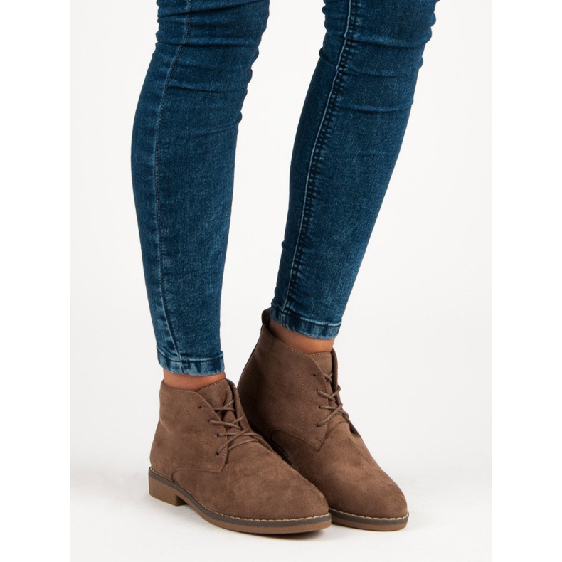 Niskie wiązane botki brązowe 1