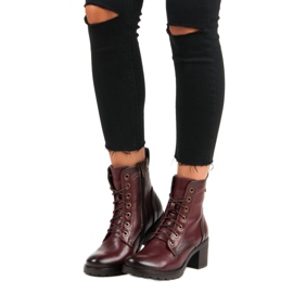 Bordowe sznurowane botki vinceza czerwone 1