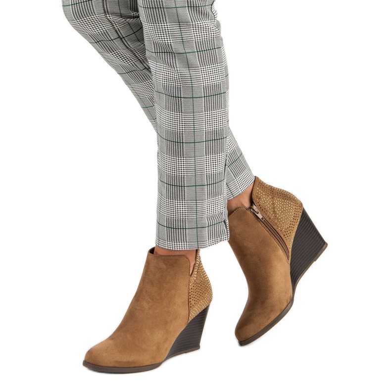 Corina Eleganckie Botki Na Koturnie brązowe 1